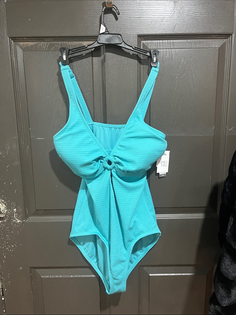 Time and Tru Turquoise Knot-Front One-Piece Swimsuit